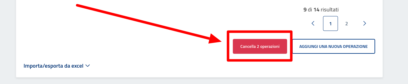 Schermata del pulsante di cancellazione massiva