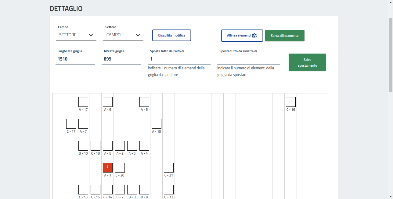 Visualizzazione griglia tombe