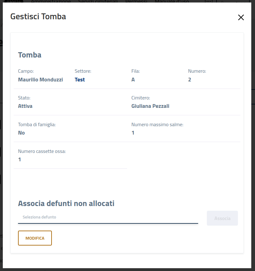 Visualizzazione dettaglio tomba